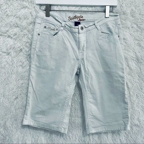 Southpole White Jean Shorts 7 Bermuda Length - Picture 8 of 13